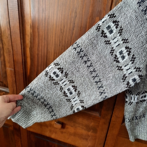 Vintage Basic Editions tan white fair isle Cosby Grandpa knit sweater size M - Picture 5 of 8